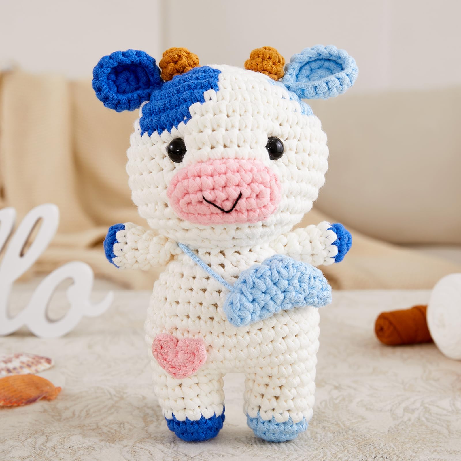 Kit De Crochet Débutant - Vache Marron Mignonne à Réaliser Soi-même - Idéal Adultes Et Enfants