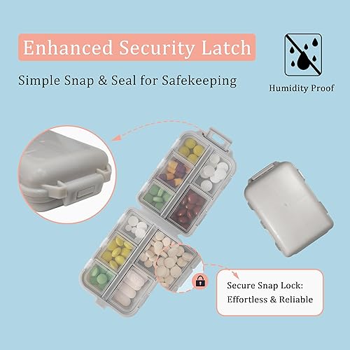 Miniatura 4 de Mini pastillero con 161 etiquetas, para uso diario, viaje, 7 días, unidad, azul Beige,Azul,Gris,Rosa,Púrpura,Blanco