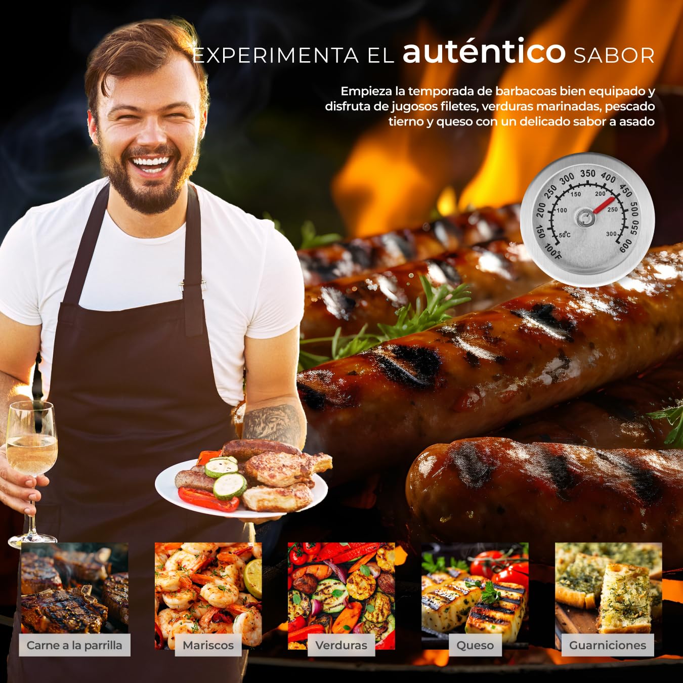 TecTake® Barbacoa de Carbón con Ahumador y Ruedas, Parrilla Acero Inoxidable, Termómetro Incorporado, Estructura Estable Móvil, BBQ Grill Exterior Grande con Tapa, Asador para Jardín, Camping