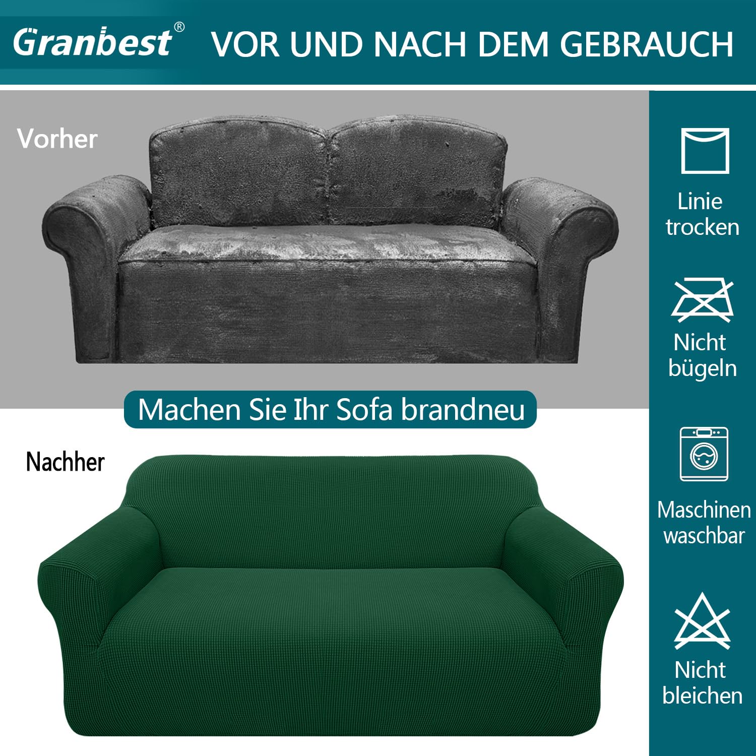 Granbest - Copridivano altamente elasticizzato, moderno, jacquard, per soggiorno, protezione per cani e animali domestici, 4 posti, verde scuro