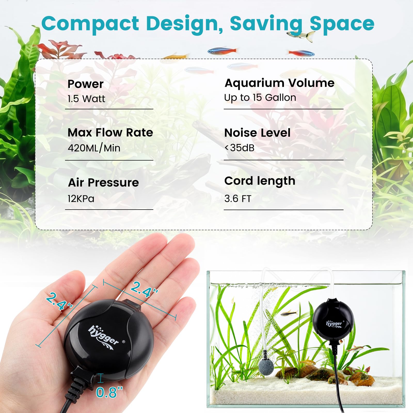 Quiet Aquarium Air Pump - Small & Ultra-Quiet -5