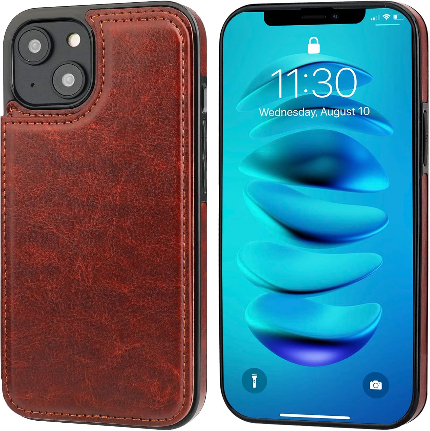 ONETOP Compatible with iPhone 14 Wallet Case with Card Holder, PU Leather Kickstand Card Slots Case, Double Magnetic Clasp and Durable Shockproof Cover 6.1 Inch (Brown) - Image 3