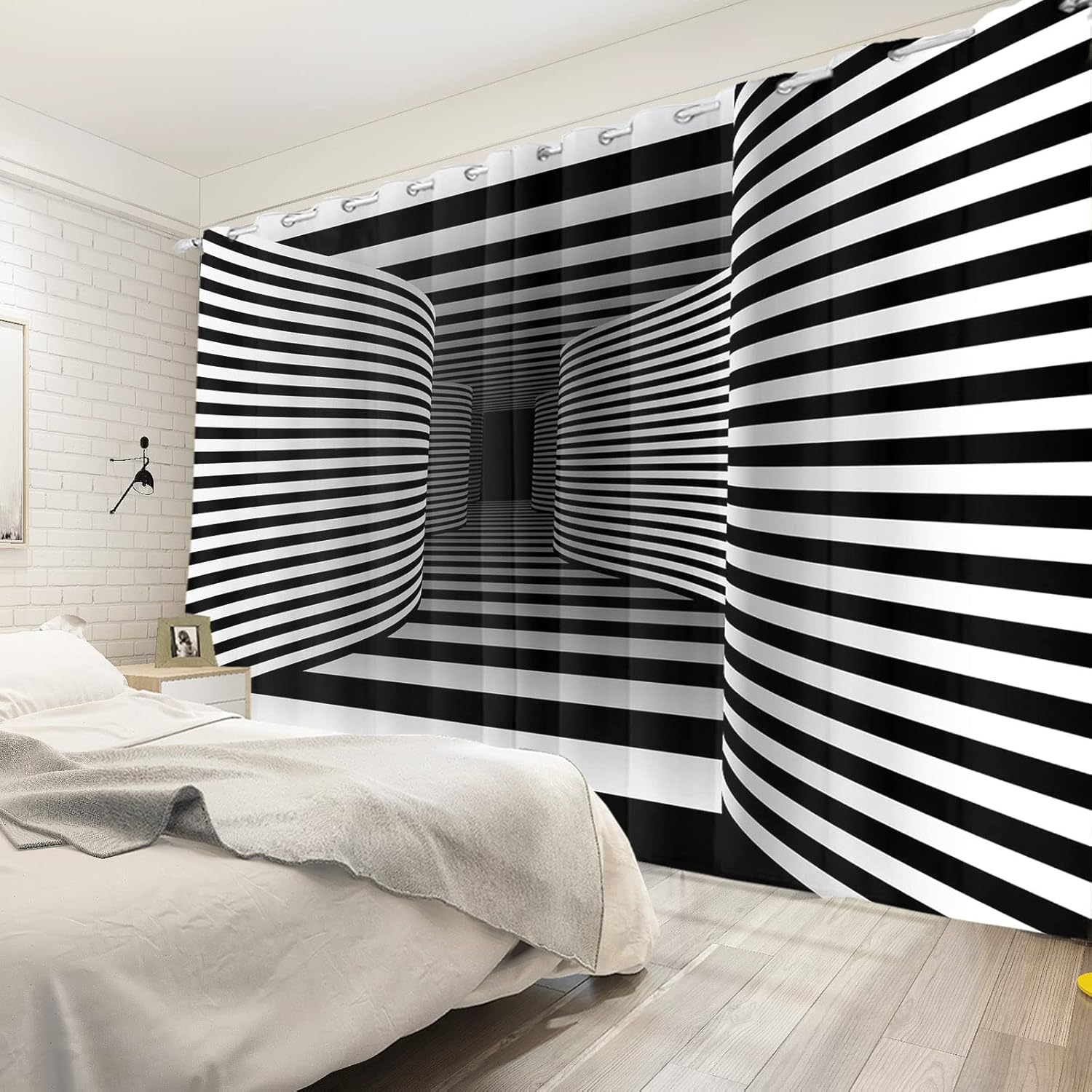 Yeele 53x85inches Black and White Stripe Drapes with Grommets for Bedroom Living Room Decor Art Window Treatment Drapes 2 Panels Set Waterproof Polyester Thermal Insulated Printed Blackout Curtain