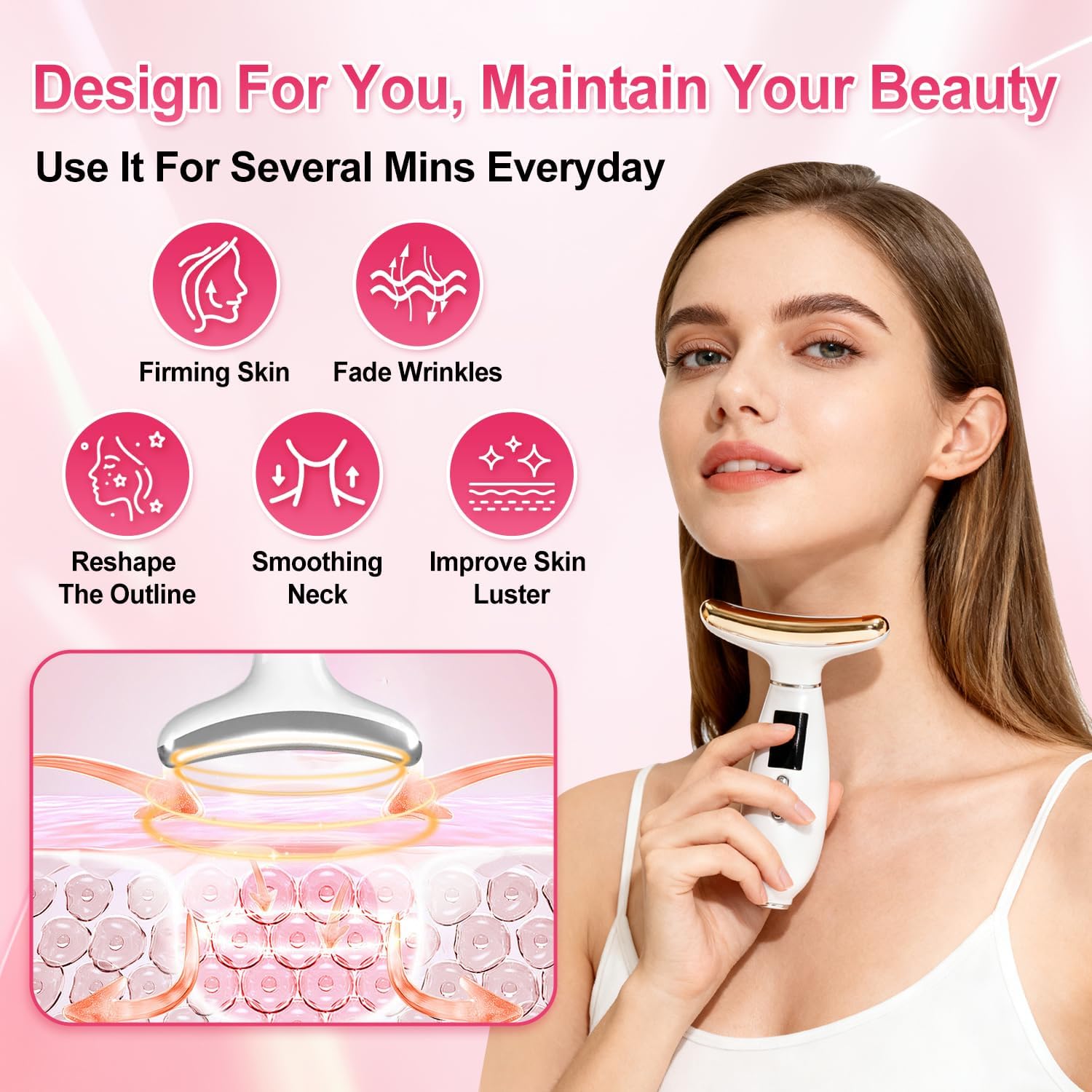 Facial Beauty Massager Device,3 Mode Multifunctional 7 Color Electric Face & Neck Beauty Massager Tool, Portable Face Sculpting Wand - Image 6