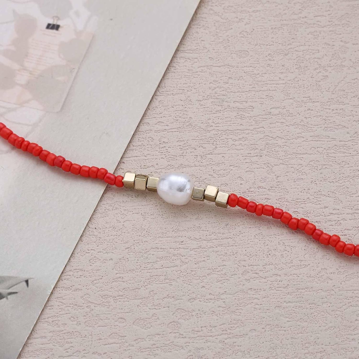 Boho Small Seed Bead Choker Necklace White Rice Beads Collar Necklace Single Pearl Clavicle Necklaces Short Beaded Chain Necklaces Jewelry for Women - Image 5