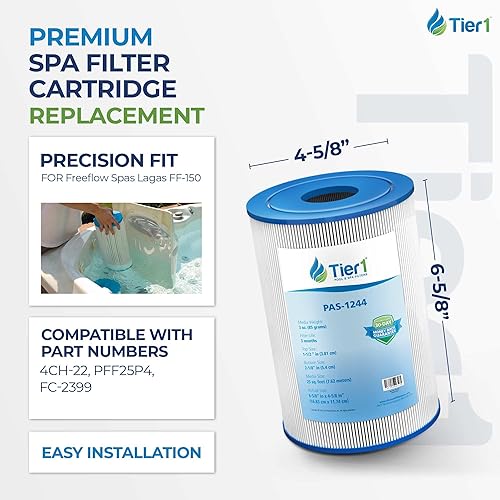 Miniatura 2 de Tier1 Cartucho de filtro para piscina y spa, paquete de 4  Reemplazo para Unicel 4CH-22, Freeflow Lagas FF-150, CLX TLX, Pleatco PFF25P4, Filbur