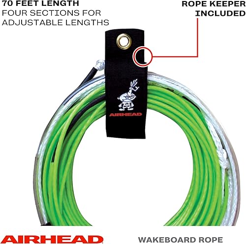 Miniatura 2 de Airhead Dyneema - Cuerda para wakeboard de línea plana, 4 secciones, 70 pies, color verde