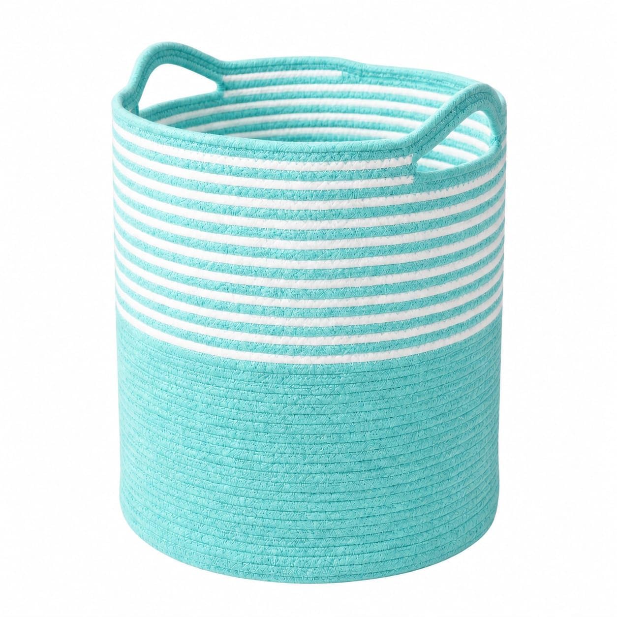 Extra Large Laundry Basket - Woven Rope Washing Basket for Laundry, Aesthetic Storage Basket for Blankets Clothes Towels, Shoes Kids Toy Bin Box Baby Hamper 50x38cm (aqua white)-image-13