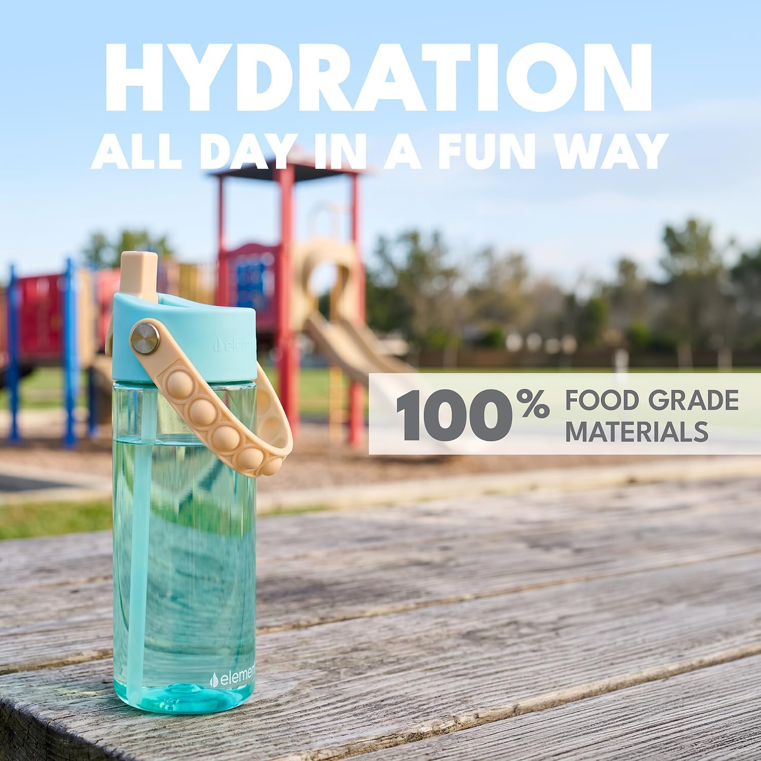 Elemental Water Bottles for Kids - Splash Kids Water Bottle for School with Pop-it Handle - BPA Free Tritan Plastic Water Bottle with Straw Leak Proof when Spout is Closed - Lemon Sky - 18oz