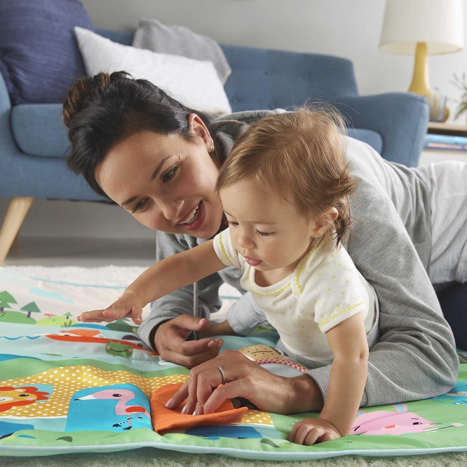 Fisher-Price Baby Playmat Extra Big Adventures 60 x 32 Inch Mat with 4 Sensory Activities for Developmental Play Newborns Ages 0+ Months