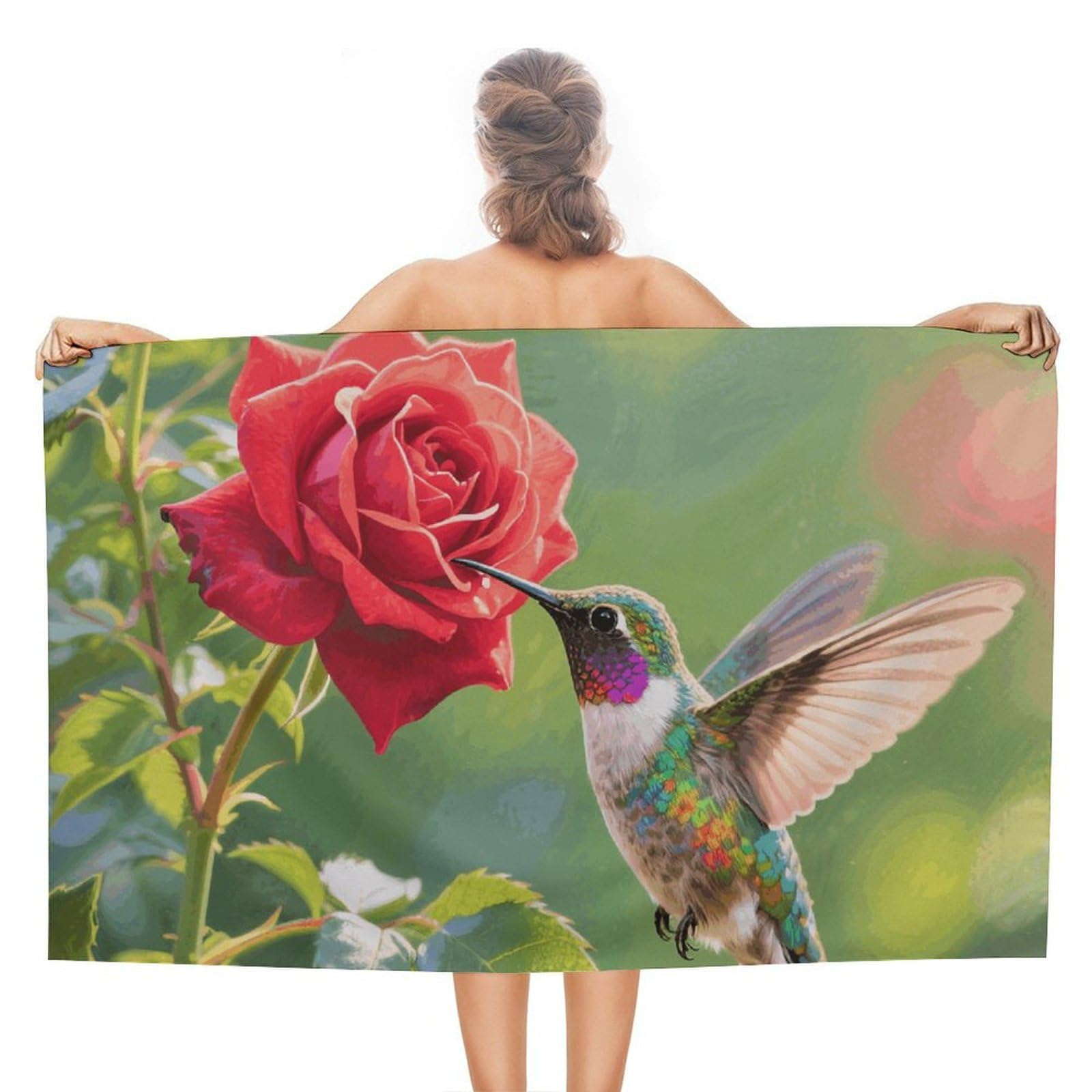 asbwuo Flower and Hummingbird Beach Towels Extra Large Quick Dry Absorbent