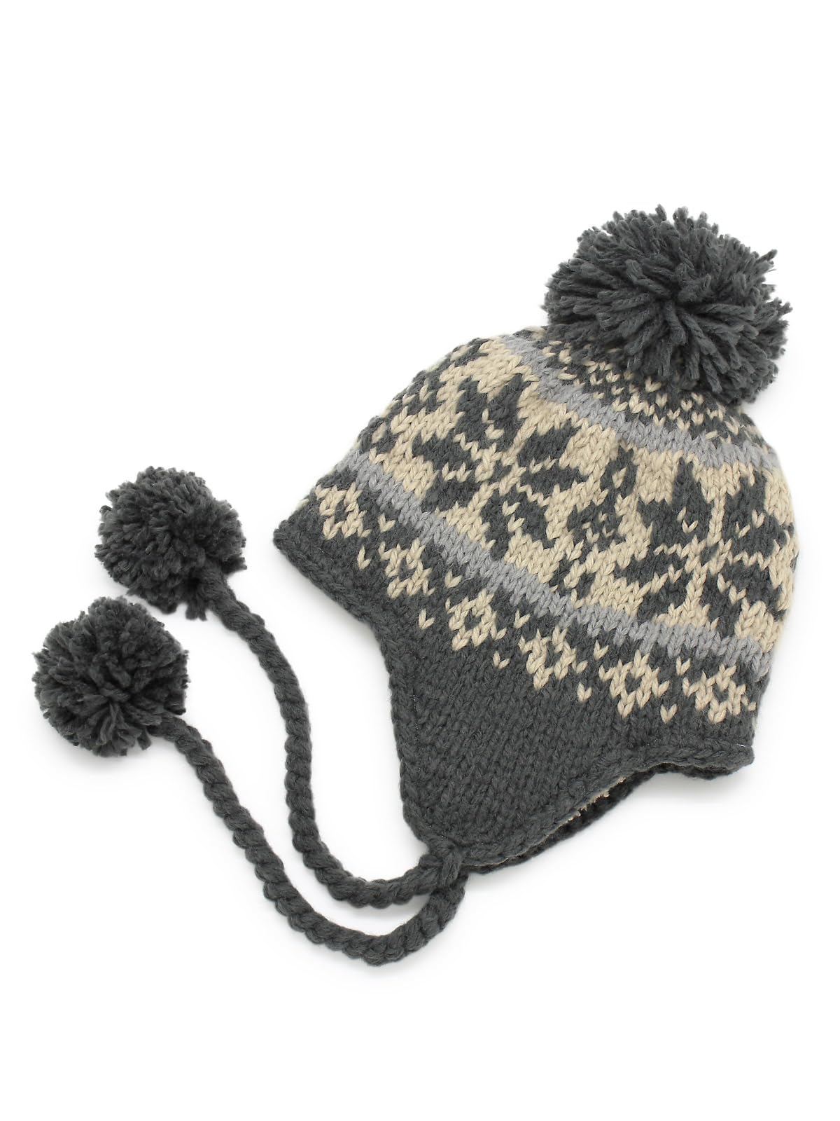 Amazon | [ザクション] ボア フリース雪柄ボンボン耳あて付ニット帽 裏