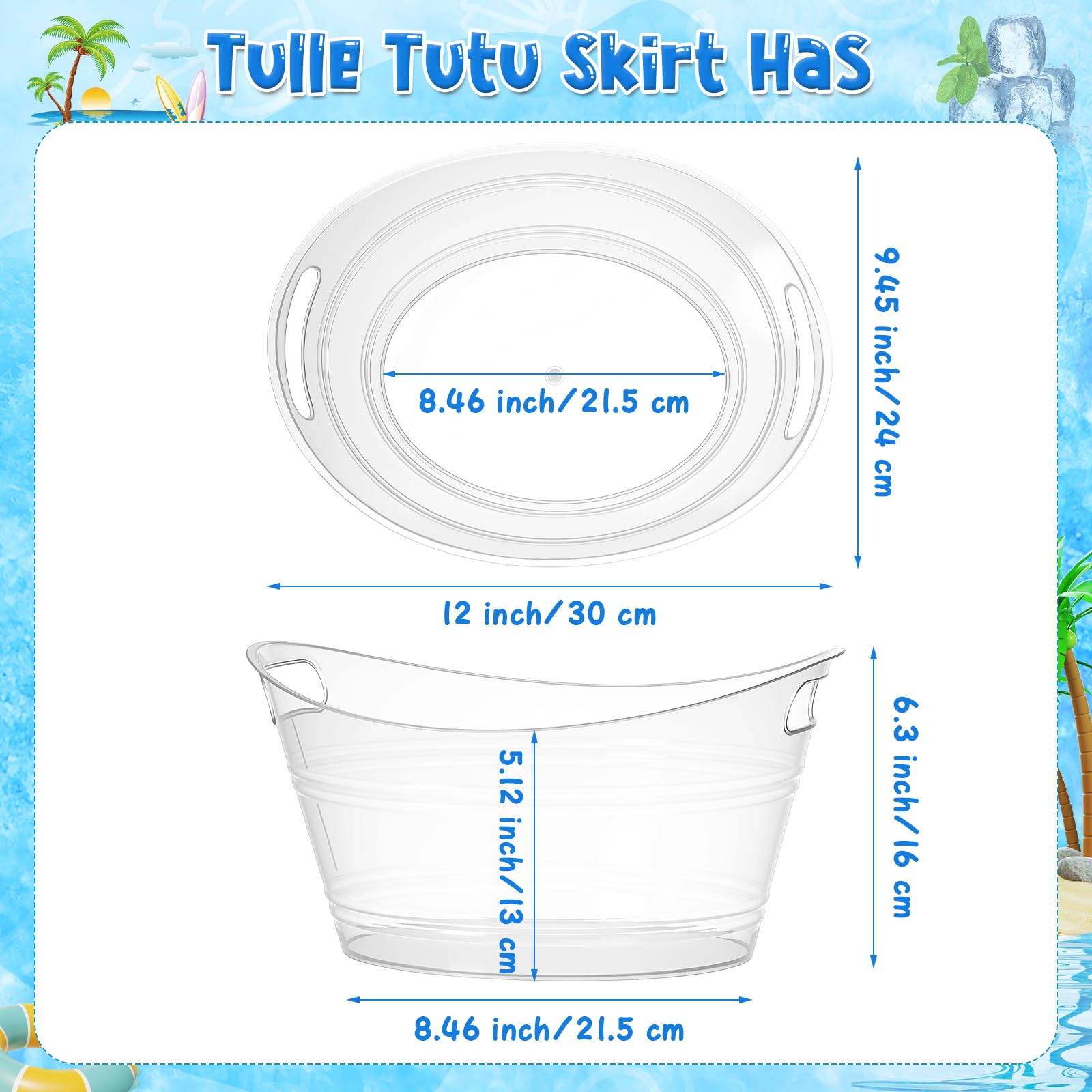 Patelai 6 cubos de hielo a granel, cubos de hielo de plástico con asas, cubeta de almacenamiento ovalada, tina de bebida de hielo de gran capacidad para fiestas, bares, vino, cerveza, champán, bebidas