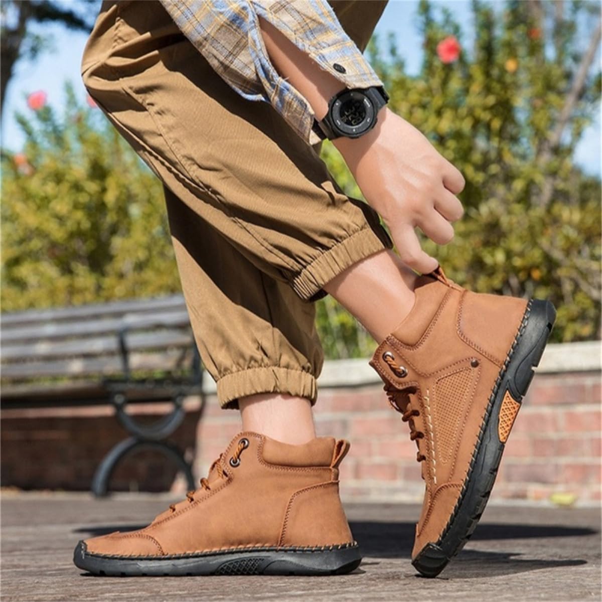 Bottes orthopédiques en cuir pour homme - Chaussures de marche - Imperméables - Soutien de la voûte plantaire - Antidérapantes - Pour l'extérieur