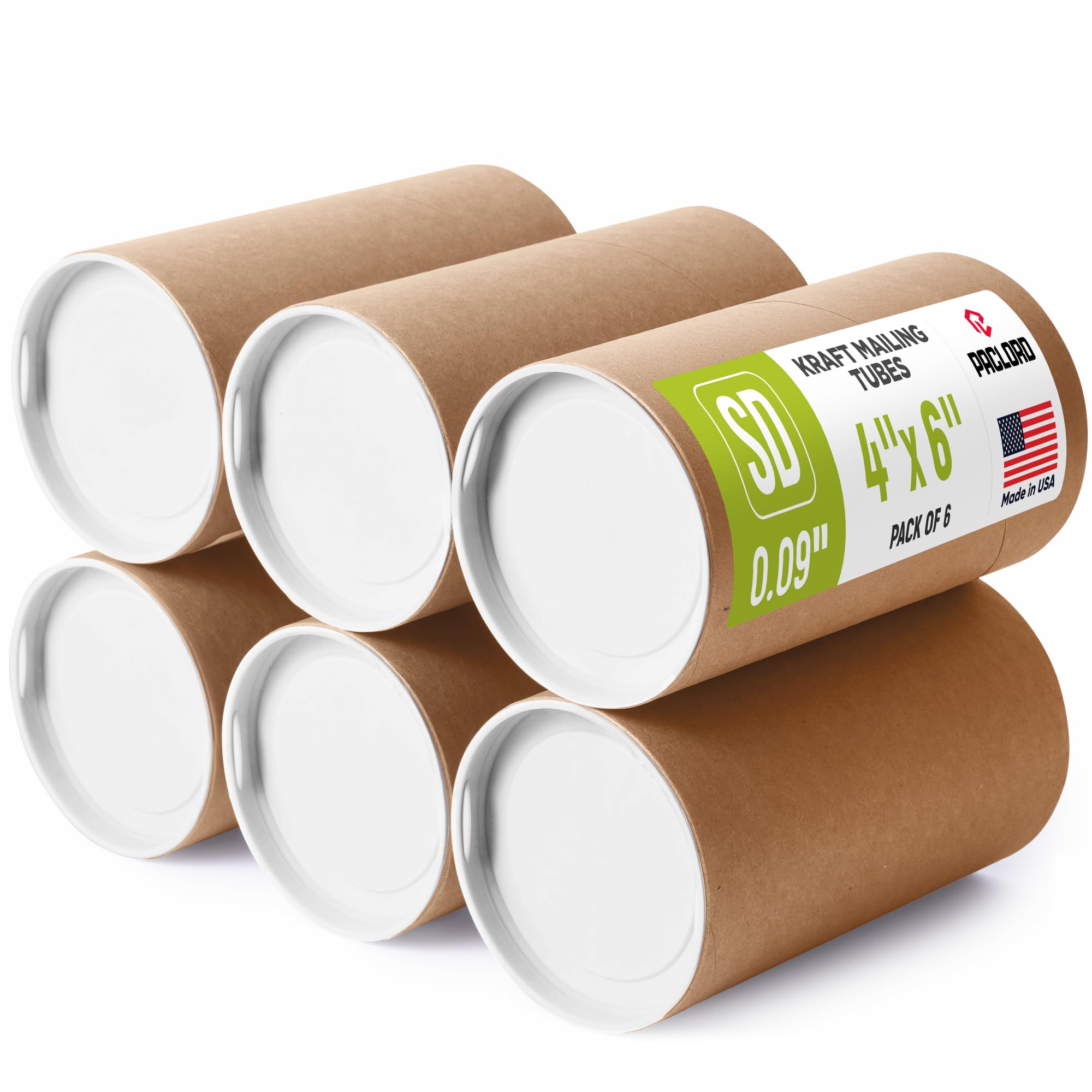 4" x 6" Reinforced Kraft Paper Mailing Tubes, Pack of 6 Tubes with 2 Caps Each – USPS Approved Poster Tube – Made in USA Cardboard Tube for Shipping and Storing Posters, Prints, Artwork, or Documents
