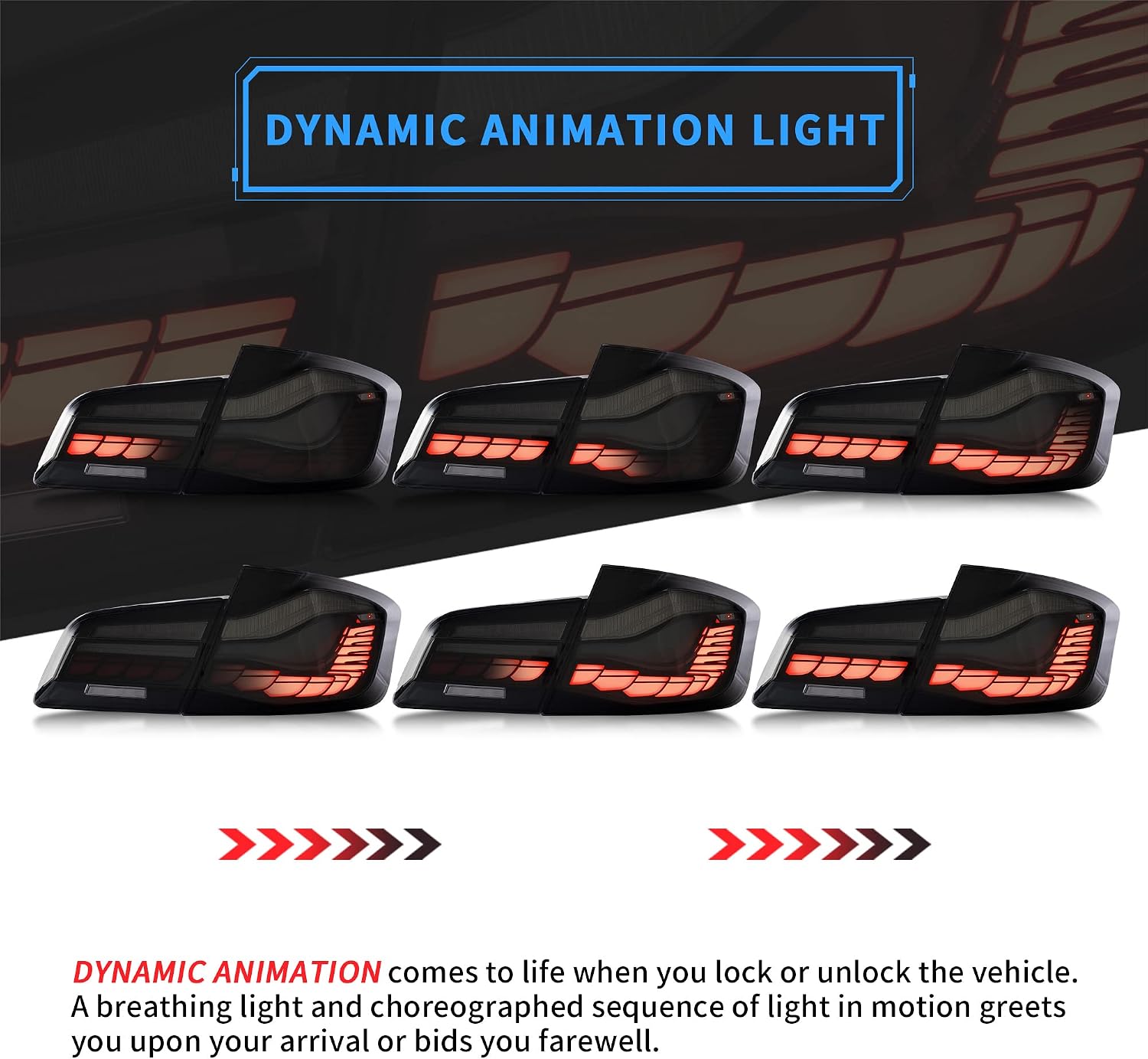 VLAND OLED Tail Lights Compatible with 5-series BMW F10 2011-2017 and Alpina B5/D5 Bi-Turbo 2012-2016 w/Sequential w/Dynamic Animation Running Dragon Scale Passenger&Driver Sides (Smoke Styles)