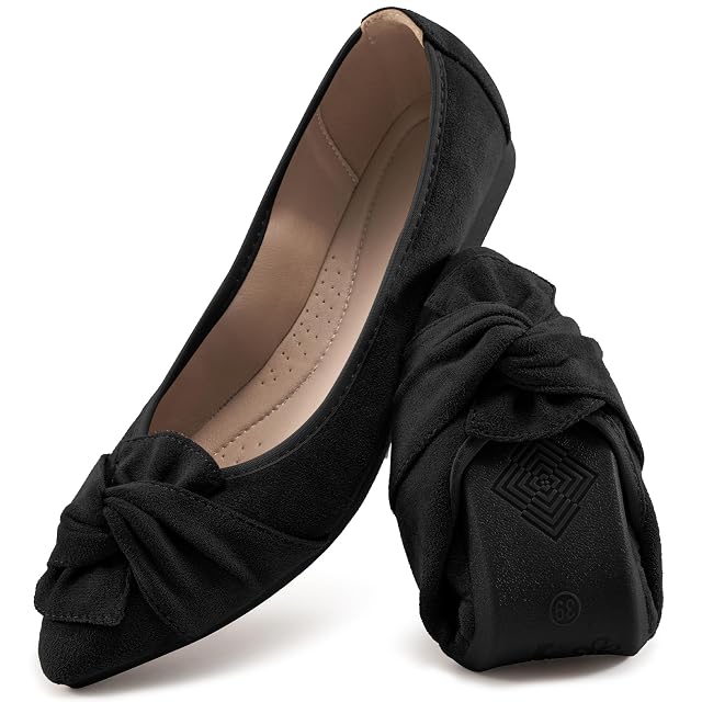 Aomigoct Comfortable Dressy Flats for Women Cushioned Insole Lightweight for All-Day Office Comfort - Slip On Foldable for
