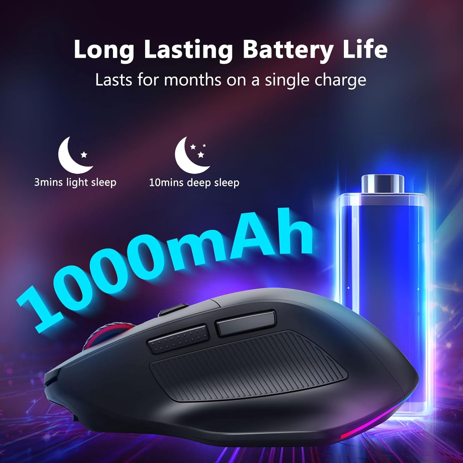 Ergonomic Wireless Gaming Mouse for Big Hands, Tri-Modes 2.4Ghz/Bluetooth/Wired Rechargeable RGB Backlit Mouse with 2 Side Buttons, 12800 DPI, 6 Backlit Modes, Programmable Macro Buttons