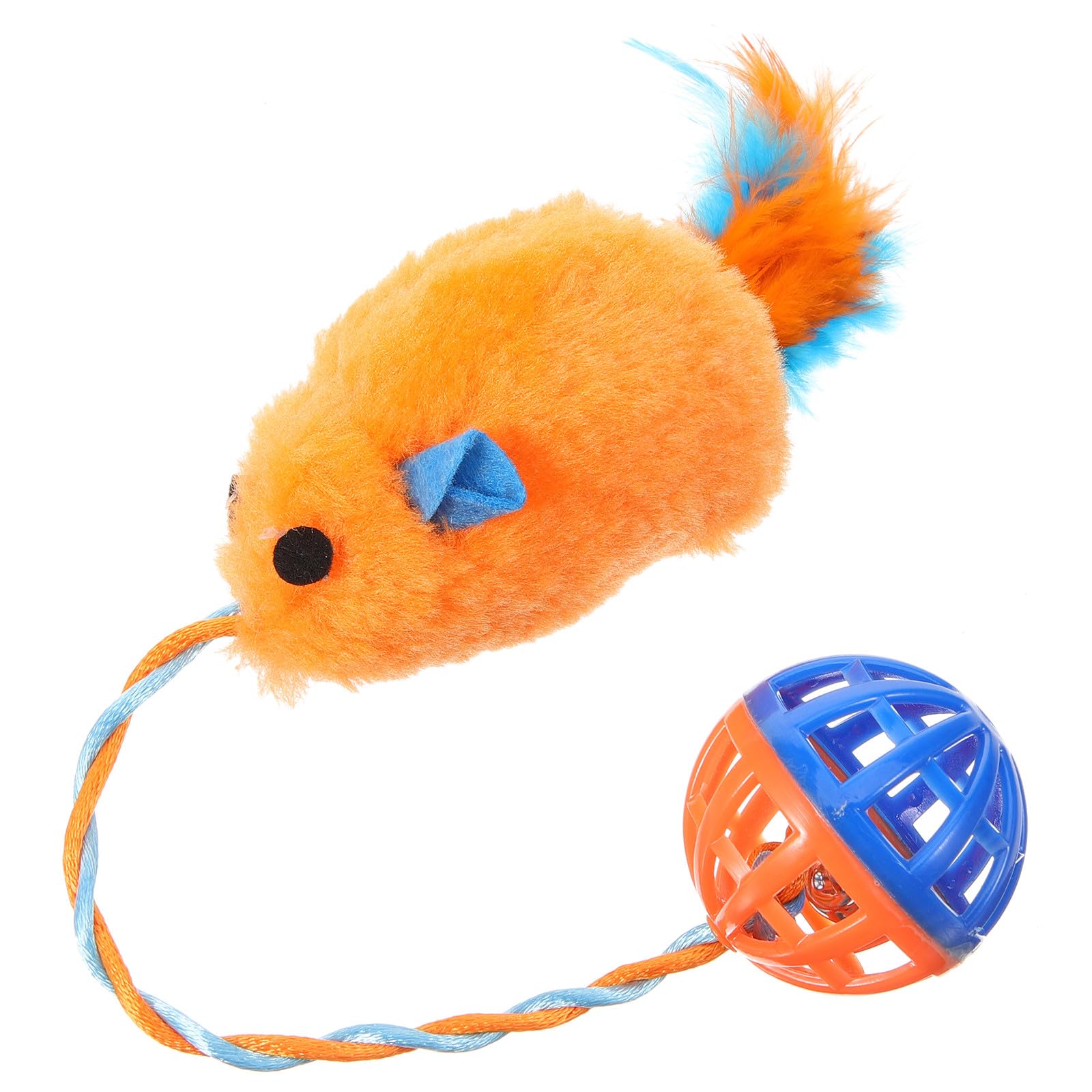 TOYANDONA Chat en Peluche Forme Souris avec Clochette Intégrée, Balle Interactive Orange pour Stimulation Mentale, D’entraînement et Amusement Intérieur pour Chats Actifs