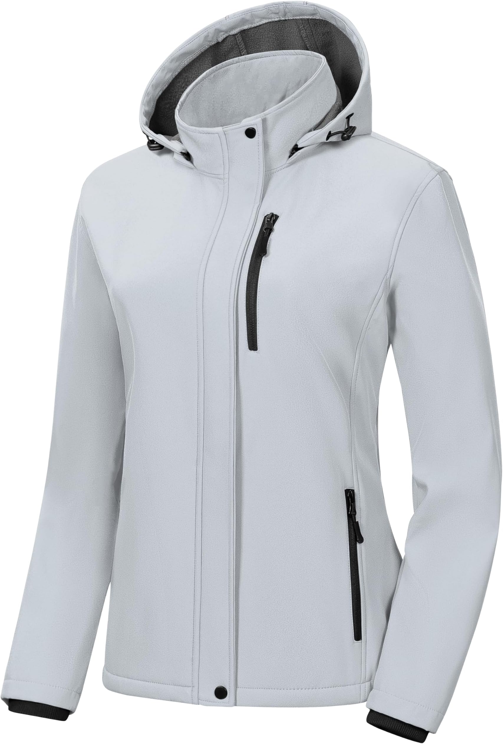 Women's Softshell Jacket Lightweight Fleece Lined Rain Jacket Waterproof Warm Windbreaker Coat With Removable Hood