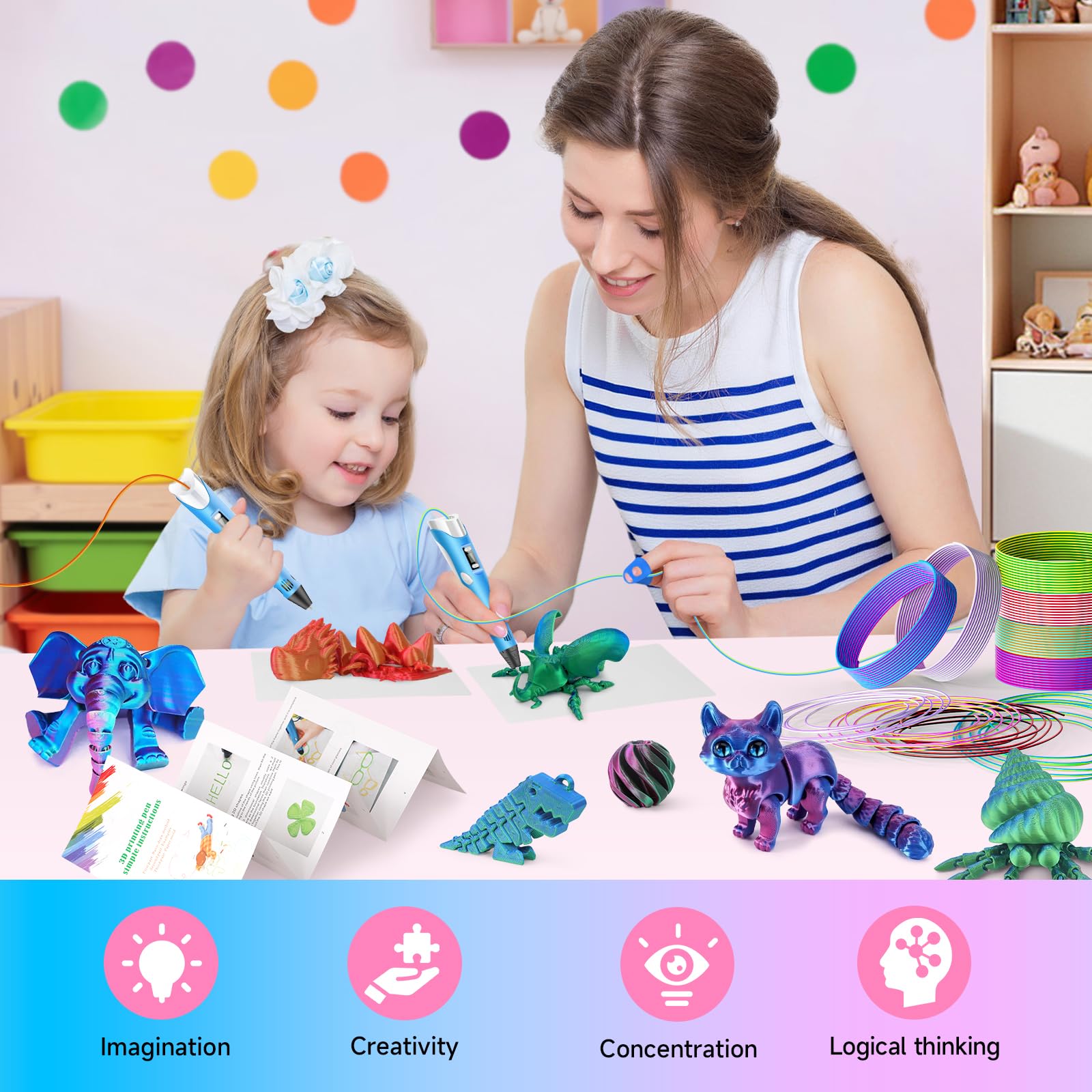 Filament 3D PLA, 20 szt. dwukolorowy filament 3D Pen 1,75 mm, po 5 m z szablonami 3D dla dzieci i dorosłych, akcesoria do długopisów 3D, filament do drukarek 3D do ODRVM, Tecboss, Lovebay