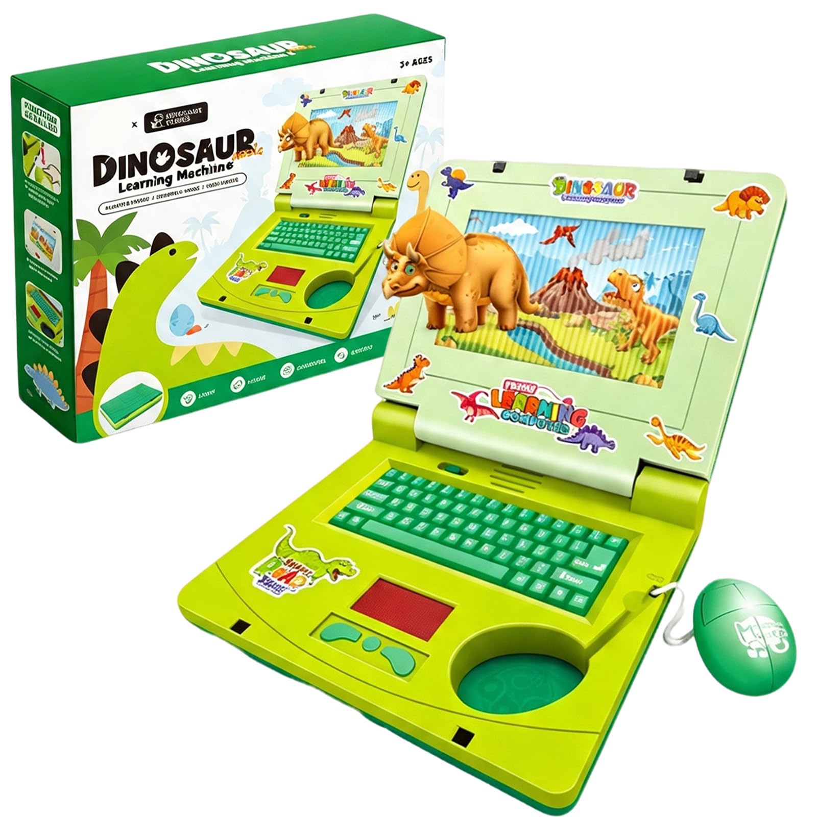 Interactive Toy Laptop, Featuring Lights, Sounds Educational Games, Fostering Creativity & Motor Skills Through Play, Simulated Laptop Learning Toy, Pretend Computer Toy with Keyboard Mouse, Dinosaur