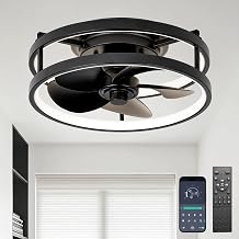 13 Inch Small Ceiling Fan with Light and Remote, Low Profile Flush Mount Fandelier, Dimmable 3CCT Quiet LED Ceiling Fans for Bedroom,Black