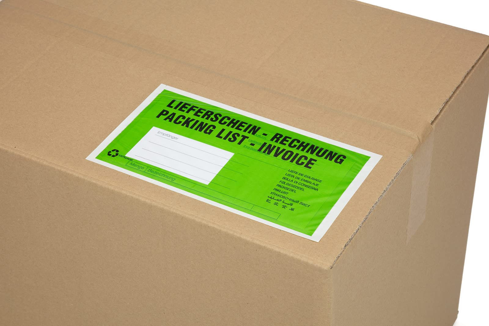 KK Verpackungen Lieferscheintaschen 240 x 135 mm | 250 Stück, Pergamin Papier 22 g/m² | DIN Lang selbstklebend | 9 Sprachen Aufdruck