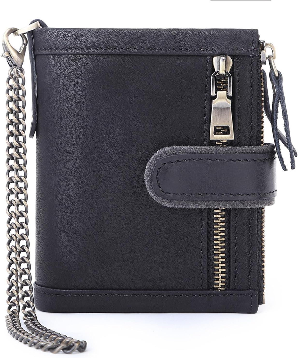 Chain Men's Short Top Layer Card Bag Triple Fold Money Clip Zip Wallet(D)