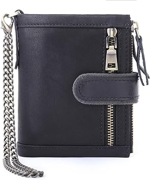 Chain Mens Short Top Layer Card Bag Triple Fold Money Clip Zip Wallet
