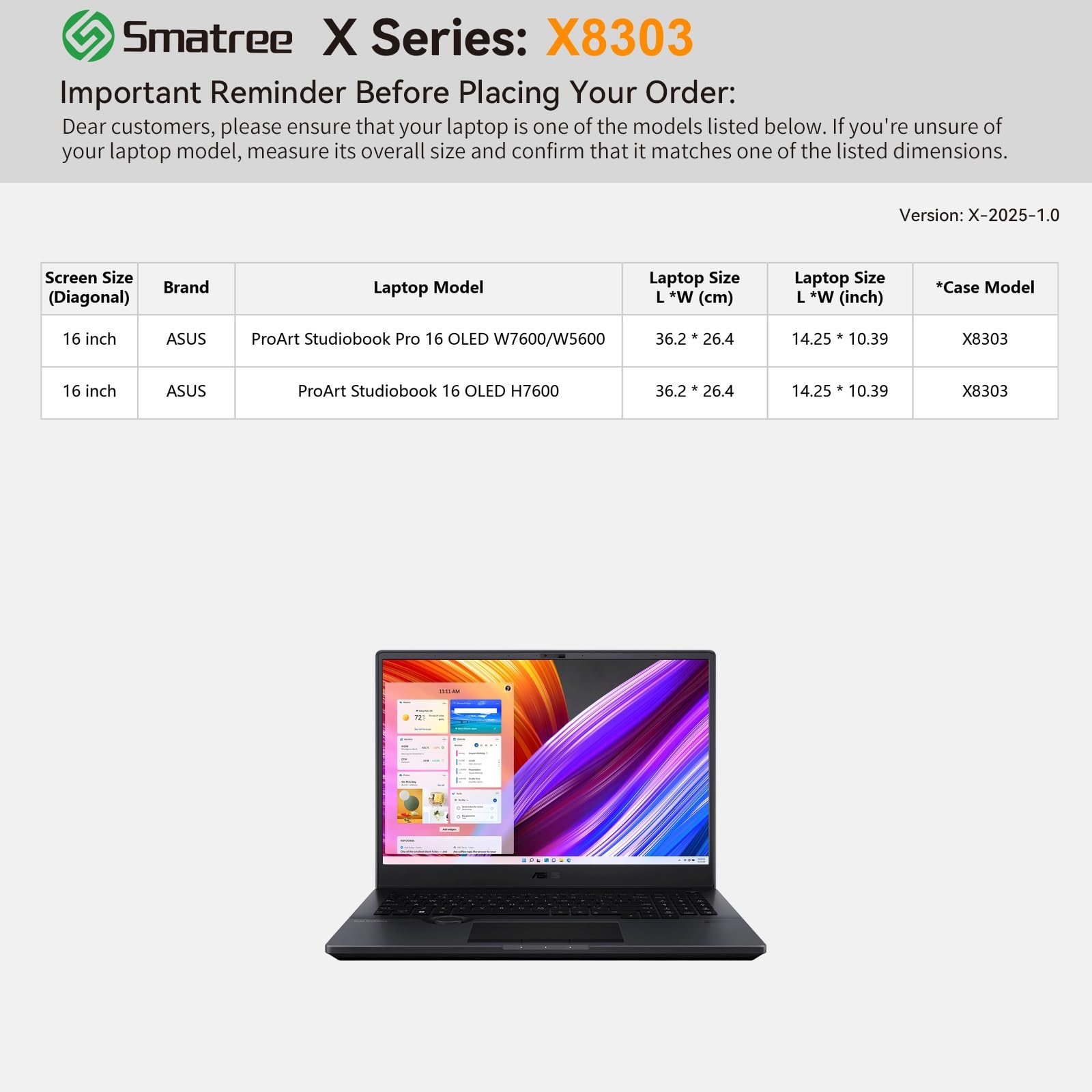 Smatree Twardy futerał ochronny EVA, kompatybilny z laptopem ASUS ProArt Studiobook Pro 16 OLED W7600/W5600/H7600, wodoodporny, twardy futerał do laptopa ASUS 40.6 cm, zielony (X8303G)