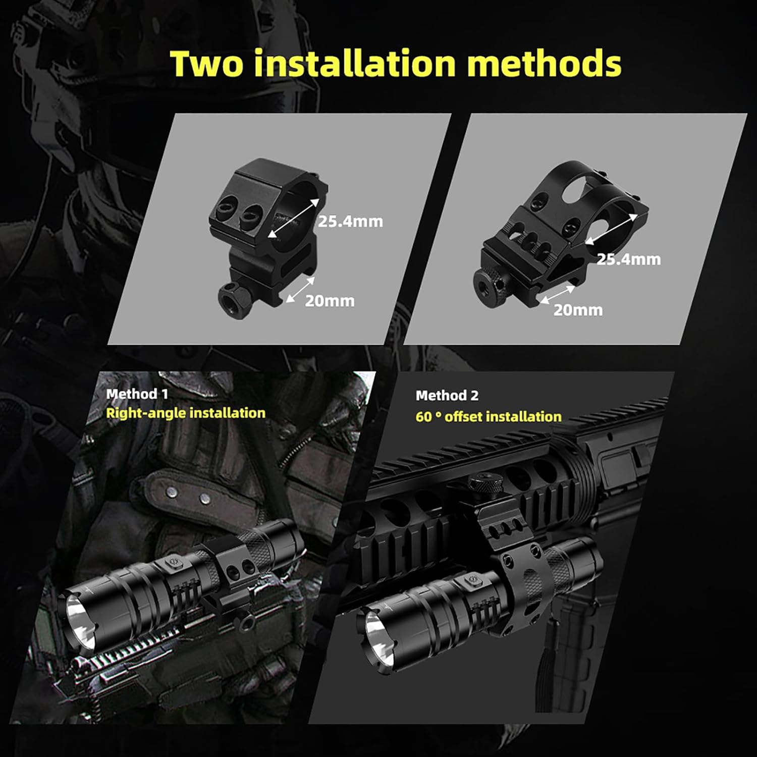 WINDFIRE Tactical Flashlight for Rifle, 1600 Lumen LED Weapon Light Rechargeable with Picatinny Rail Mount, Remote Pressure Switch, 5 Modes, 5 Colors Lens, Red/Green/Yellow/Blue Lights for Hunting