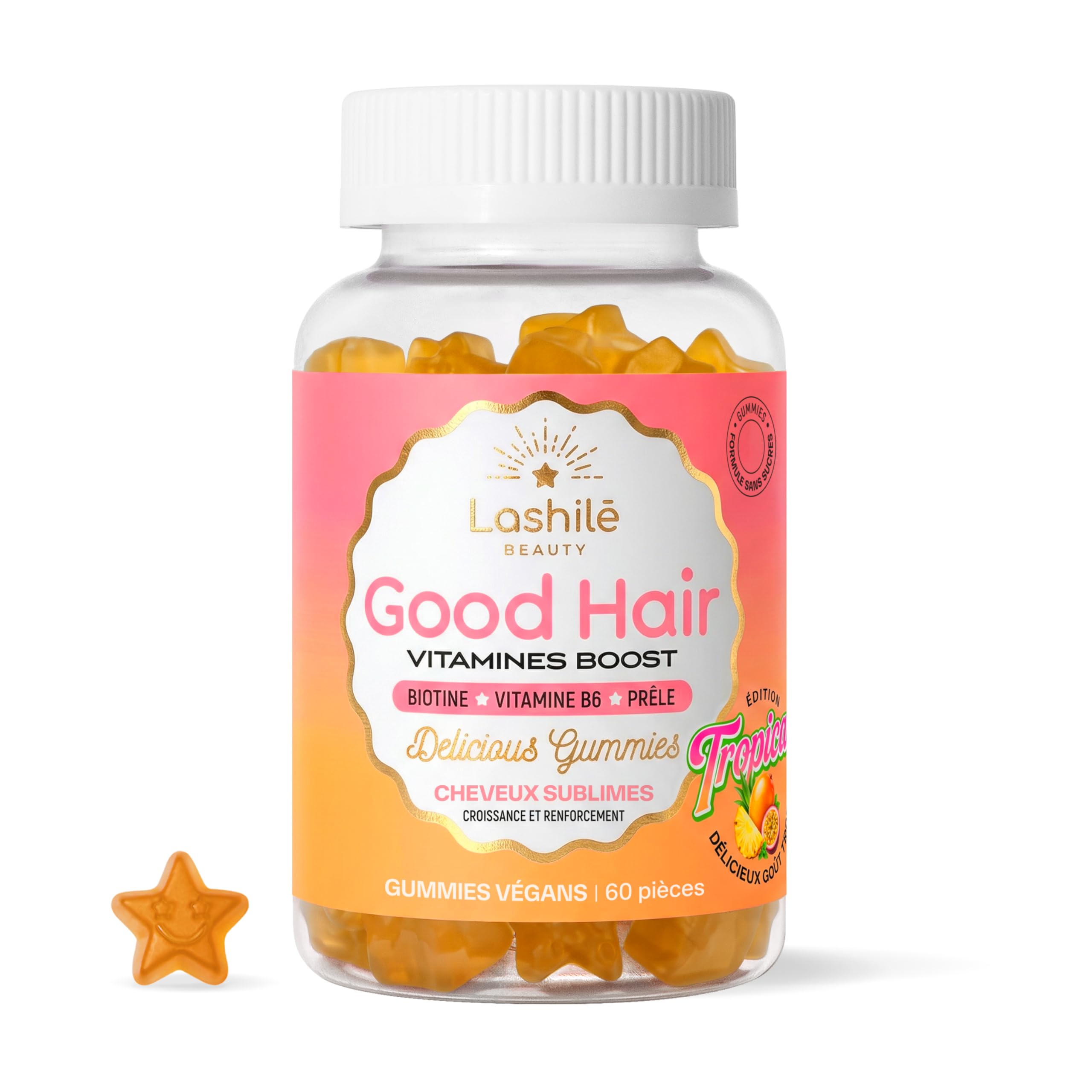 Lashilé Beauty - Gummies cheveux - Pousse accélèrée Croissance & Fortification des cheveux - Complément Alimentaire - Good Hair Summer - Biotine Zinc Vitamine B8 C - Cure 1 Mois 60 Gummies