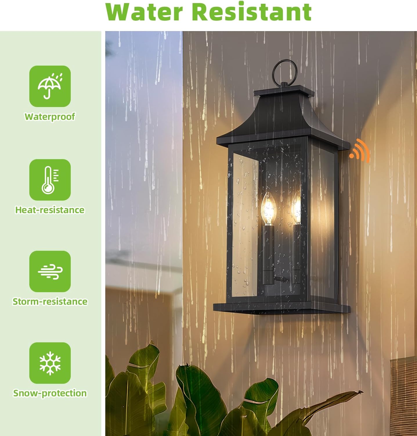 tewei 2-Pack Dusk to Dawn Outdoor Wall Lights, 22'' Porch Light Outdoor Wall Sconce Lantern, 2-Light Black Exterior Lighting Fixture Wall Mount, Outside Light for House Garage
