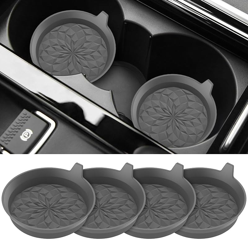 ME.FAN Porta-Copos para Carro em Silicone com Rebaixo Antiderrapante Cinza-escuro, 4 unidades
