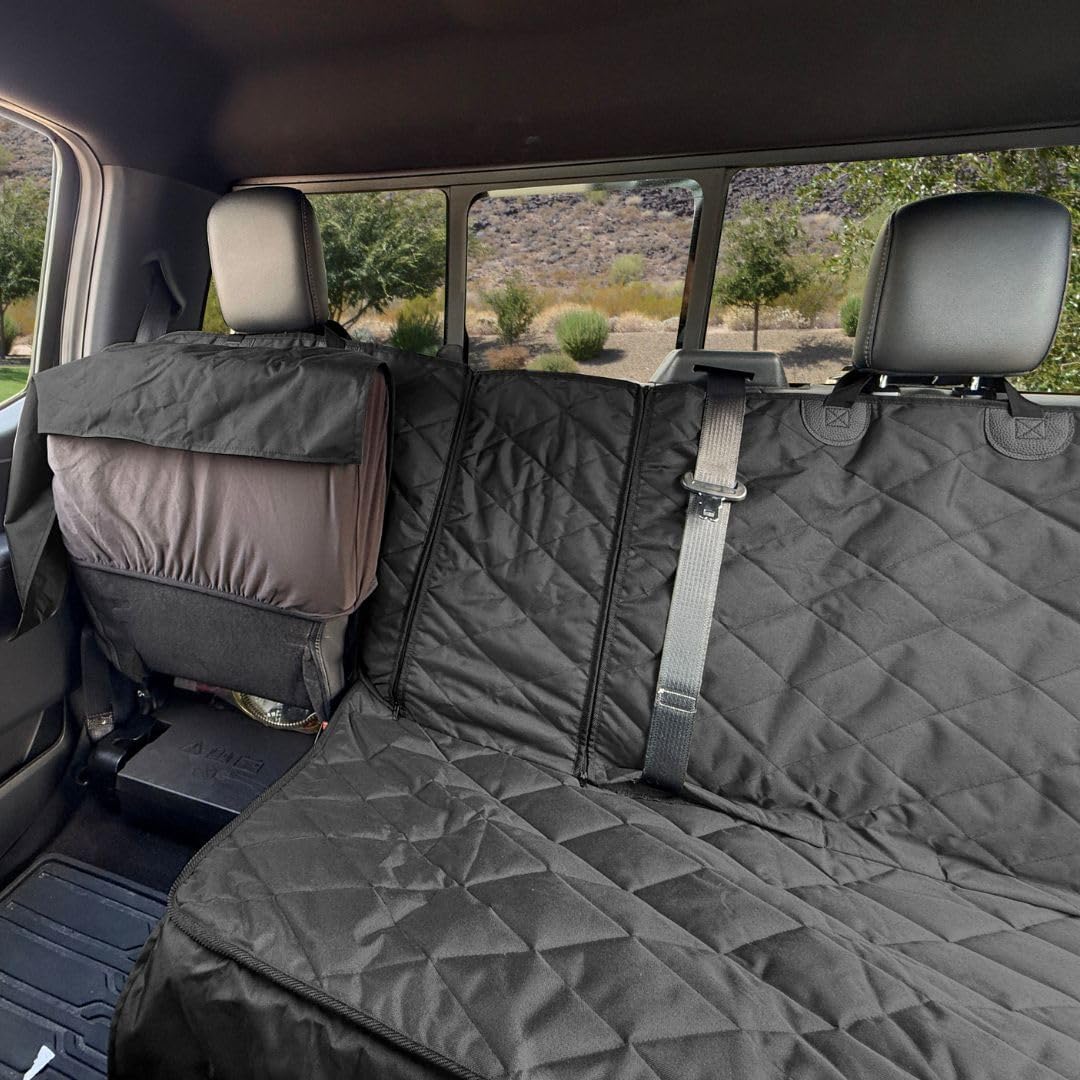 Rydura Crew Cab Truck Seat Cover – Waterproof 60/40 Split Rear Bench Protector for Trucks – Non-Slip, Heavy-Duty & Easy to Clean – Full Access to Seat Belts – Ideal for Work, Pets, & Family Travel