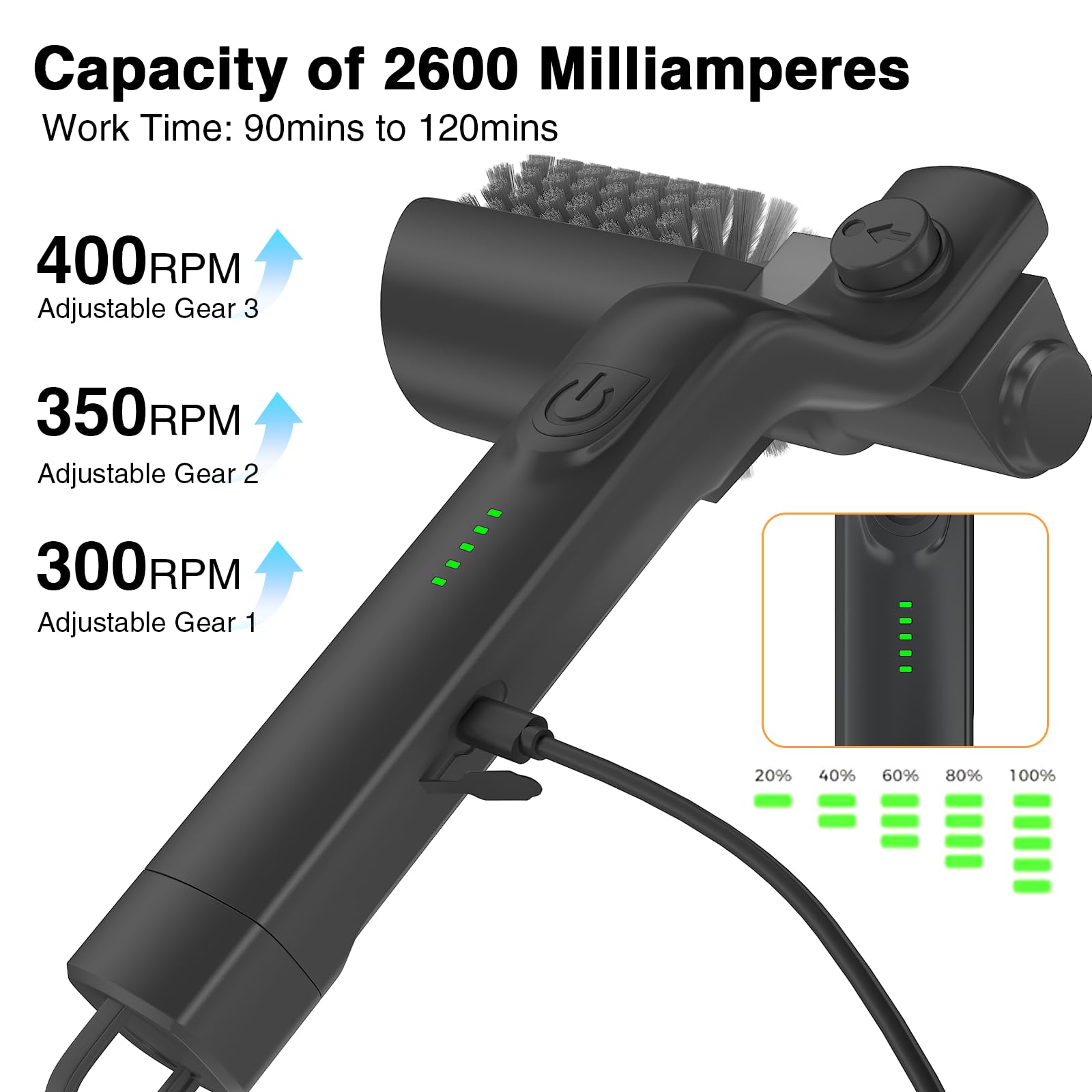 Spazzola elettrica per barbecue, pulitore senza fili per BBQ con testa orientabile a 180°, pulizia a 3 livelli, spazzola per griglia 2-IN-1 con batteria, IPX7 impermeabile, testina in acciaio