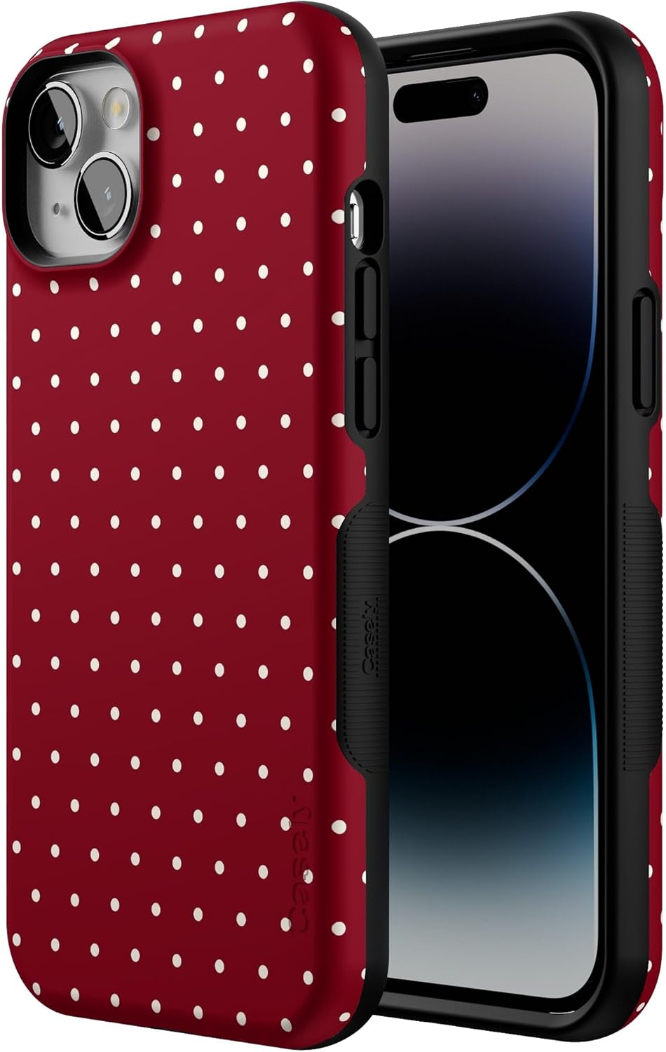 Casely iPhone 13 Mini Case | On the Dot | Maroon Polka Dot | Bold Protective Design | MagSafe Compatible Design