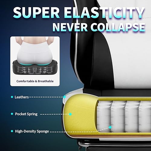 Miniatura 4 de Silla de juegos de piel sintética, silla de oficina ergonómica con reposapiés y soporte lumbar, cómodas sillas de computadora de respaldo alto para