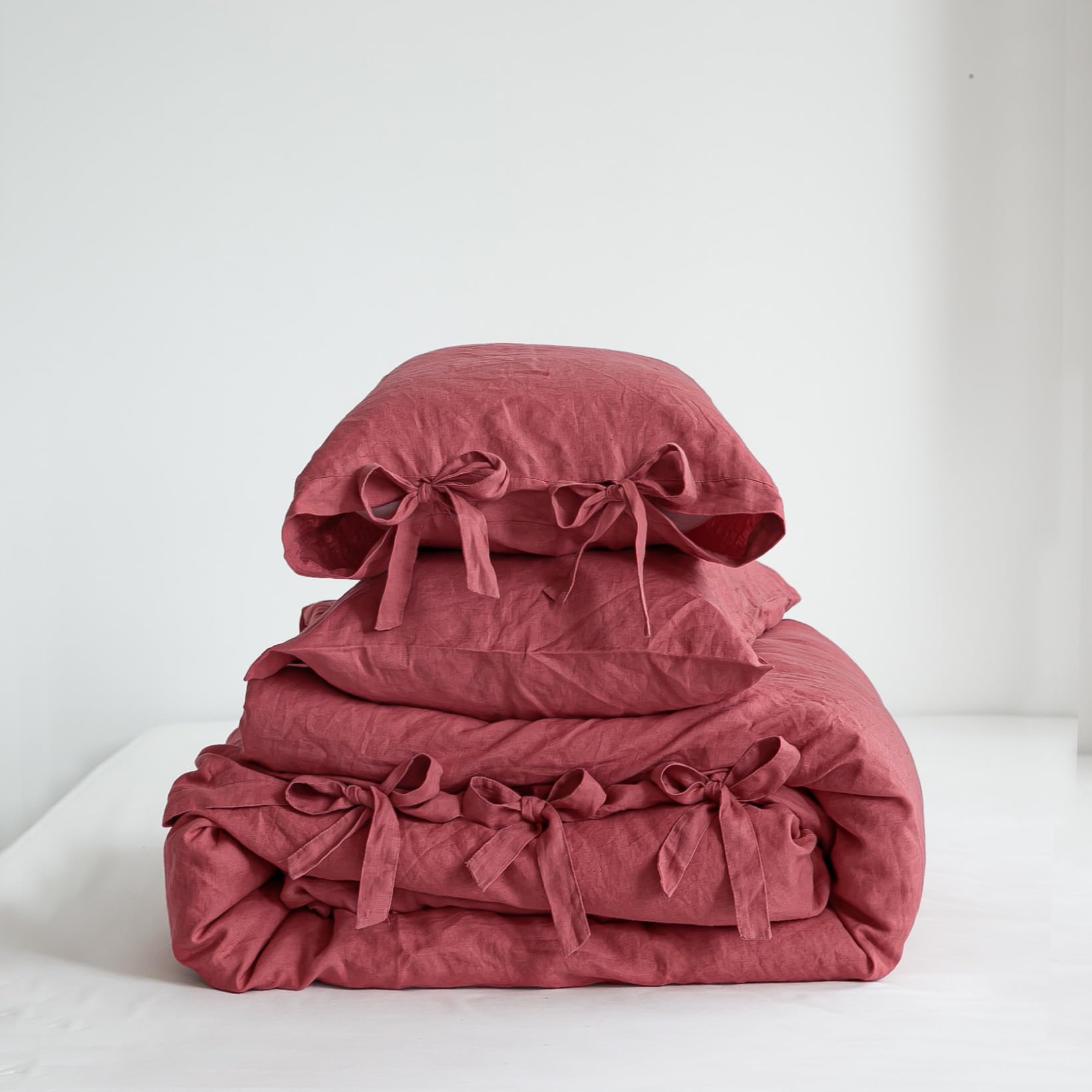 Simple&Opulence 100% French Linen Duvet Cover Set with tie closure in Red, King