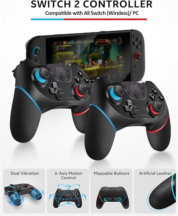 Pro Controllers Accessories Bundle for Nintendo Switch 2 18-in-1: Carrying Case, Screen Protector, Thumb Grip for Joycon, Dockable Console Protective Cover Shell, Steering Wheel, 2025 Switch2 Game Kit
