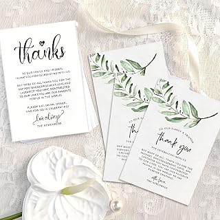 25 Pcs White Minimalist Thank You Cards with Green Leaf Pattern, Wedding & Birthday Party Favor Tags for Guests & Bridal Shower (Green 25pcs)
