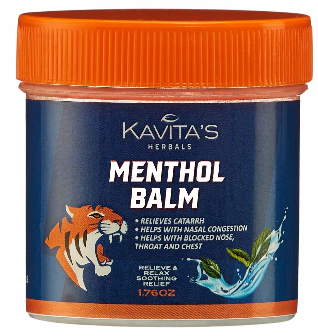 Kavita's Menthol Balm for Headache, Cold, Cough, Blocked Nose & Body Ache | Cooling Pain Relief Balm for Forehead, Chest, Neck & Back | HERBAL FORMULA (50 g)-image-39