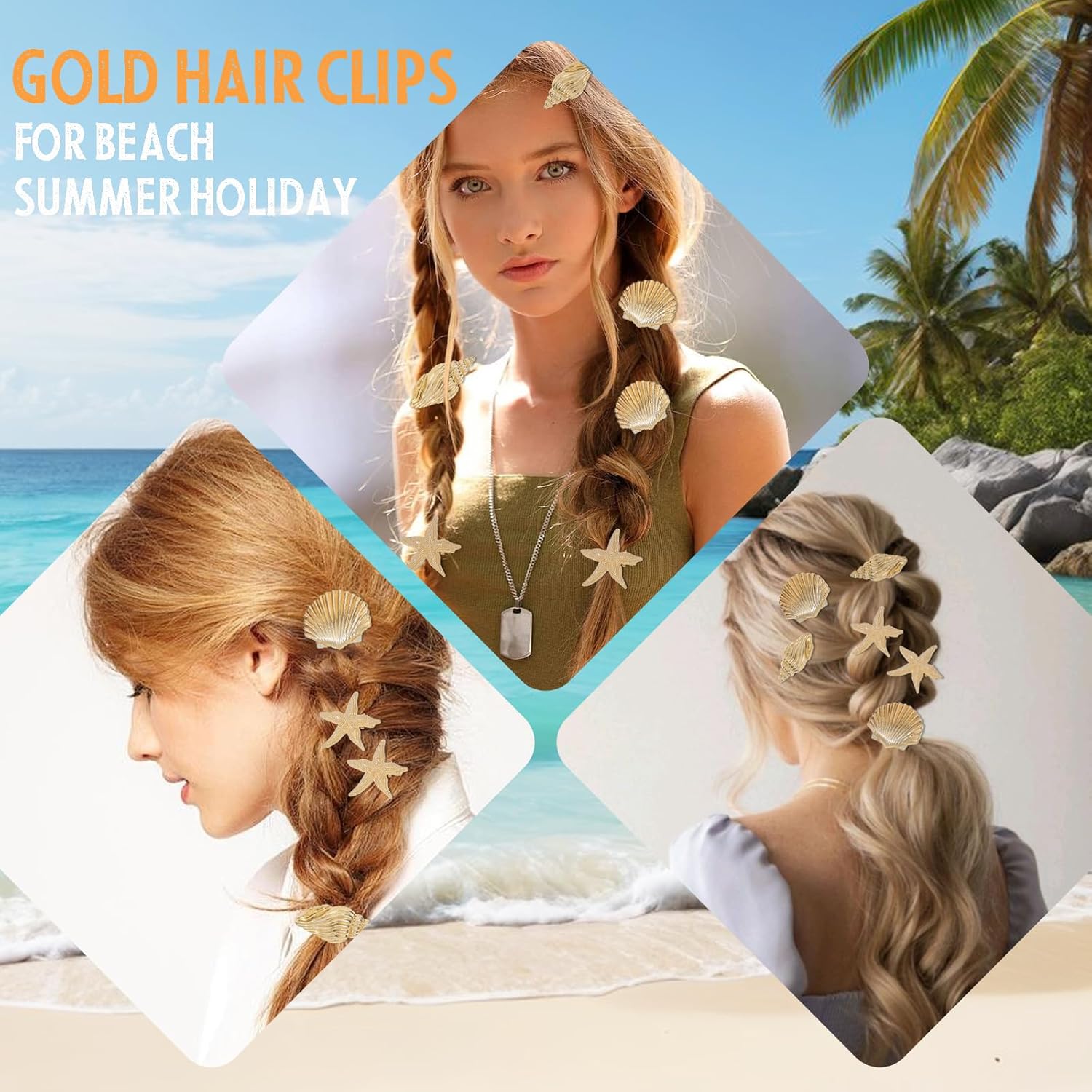6 PCS Metal Hair Clips Gold Shell Starfish Conch Design Small Alligator Clips Beach Summer Holiday Theme Hair Accessories for Women Girls - Image 2
