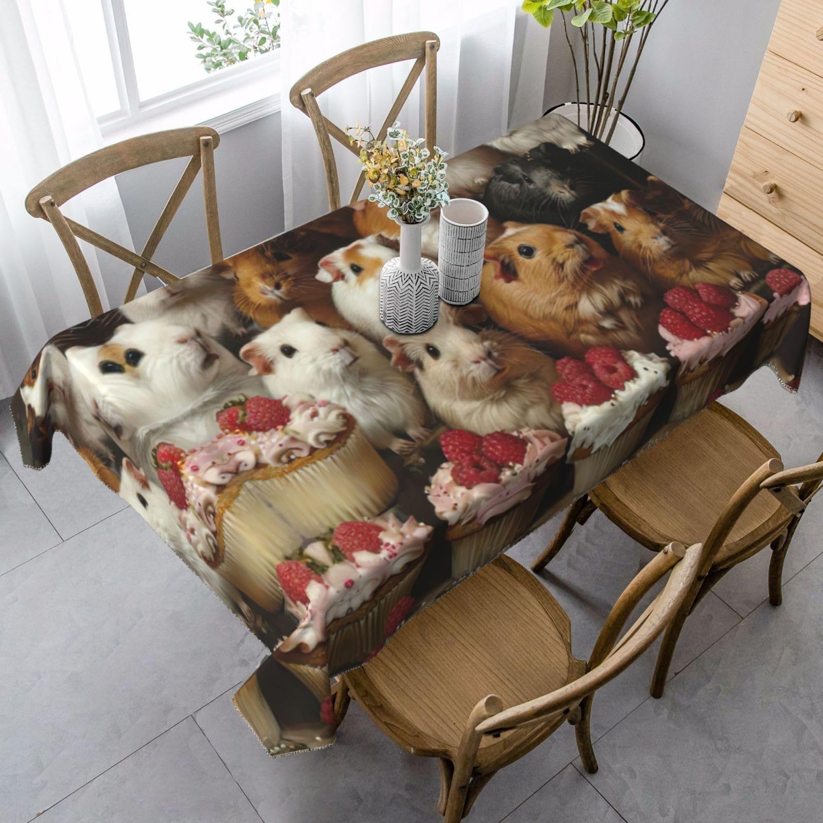 XTYGETY Guinea Pigs And Cupcakes Print Peach Skin Velvet Table Cover Rectangular Table Cloth For Indoor Outdoor Dining Kitchen