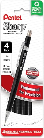 Pentel Sharp mekanik kurşun kalem, (0,5 mm), ince çizgi, siyah namlu, 4'lü paket (P205PF4A)