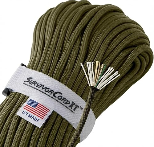 Titan Survival Paracord patentado de supervivencia de 1000 libras, fabricado en Estados Unidos, cuerda de estilo militar 750 con encendedor, línea