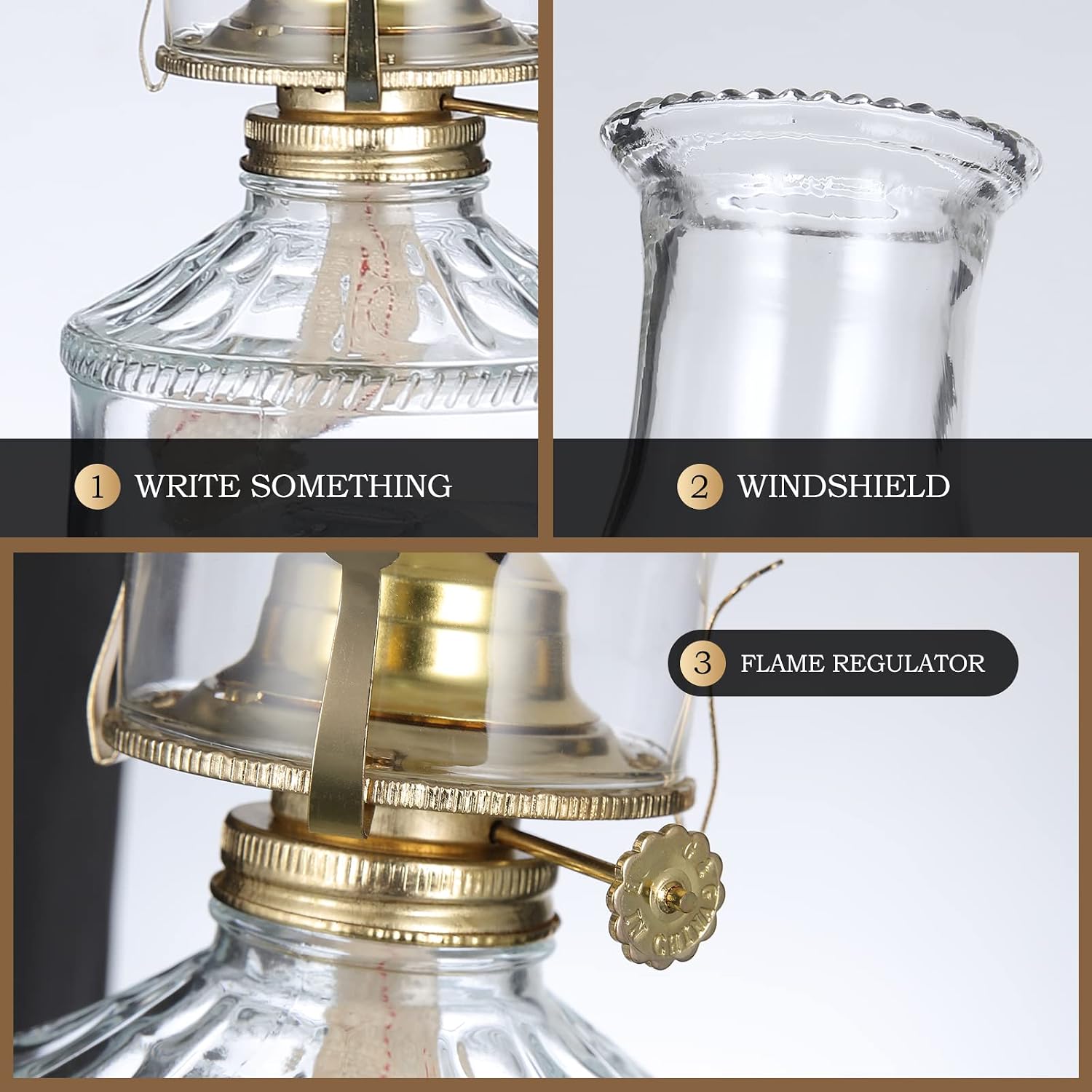 2 Pieces Large Oil Lamps for Indoor Use Vintage Glass Classic Kerosene Lamp Rustic Clear Kerosene Hurricane Lantern Home Decor Oil Lantern for Tabletop Decor Emergency Lighting