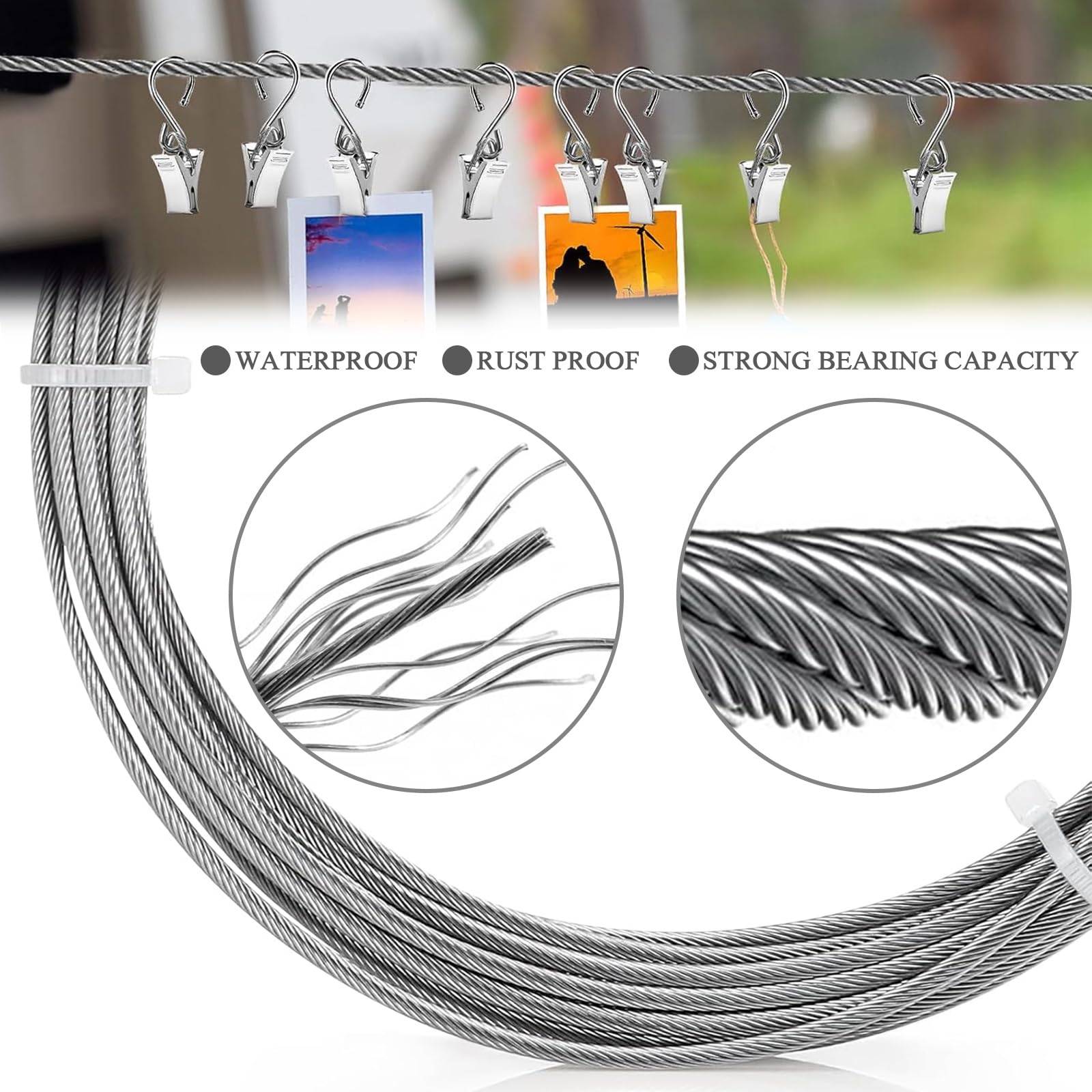 Kit Tringle à Rideaux Câble Acier Inoxydable 5m Zyluniy - Support 20kg, Pour Rideaux, Décoration Murale, Douche, Photos - 10