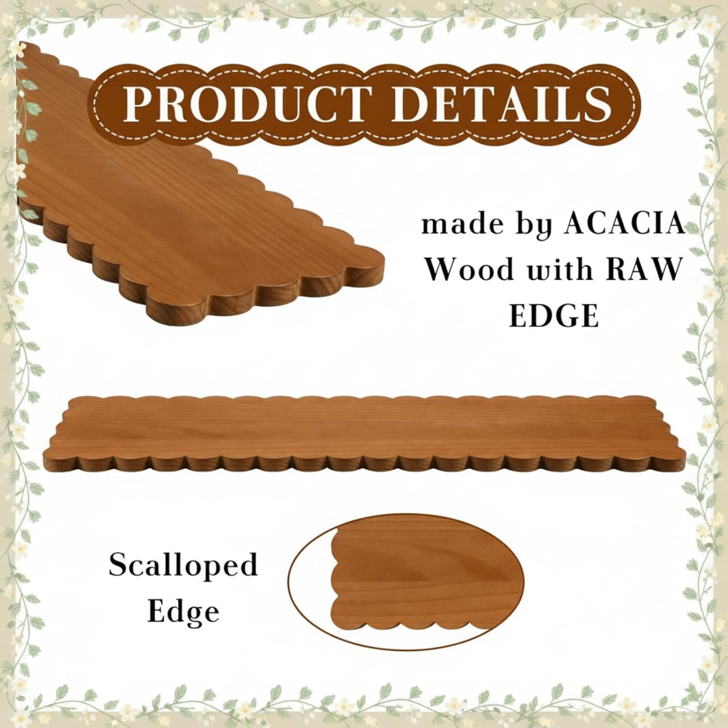 1 Pcs Large Acacia Charcuterie Board 36 x 10 Inch Scalloped Extra Large Wood Serving Tray Rectangular Long Serving Board for Appetizers Cheese Food Kitchen Platter New Home Housewarming Gift